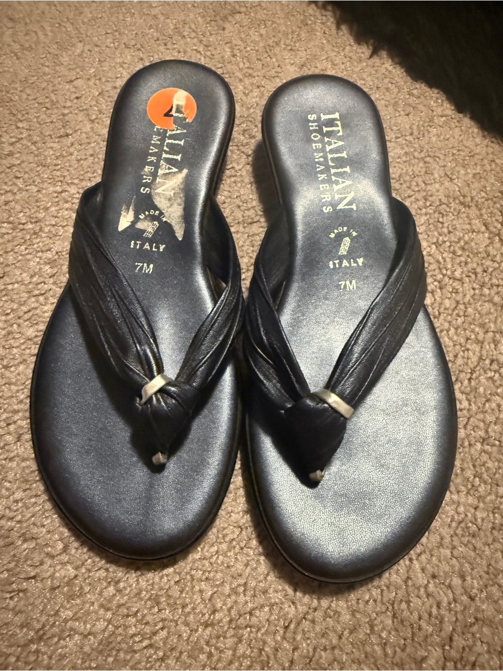 Italian Shoemakers Women’s Blue Leather Thong Sandals - 7M